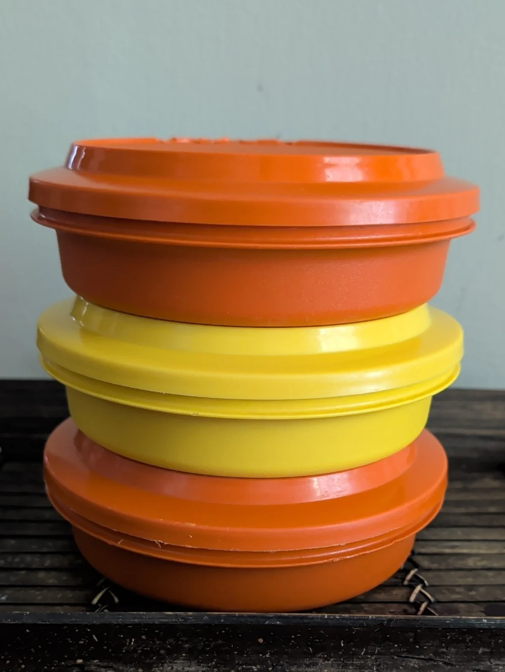 Vintage Tupperware Stackable Orange and Yellow Storage Bowls & Lids